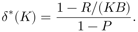δ*(K) = (1 − R/(KB)) / (1 − P)